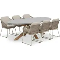 BUITEN living Livorno/Tulum Almond Beige dining tuinset | 6 personen | polystone + touw | 240cm