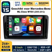 Hexinex HexinexMarket - Autoradio Geschikt voor Mercedes Benz ML W164 GL 2005-2012 - Draadloos CarPlay, Android Auto, GPS Navi, Android15, multimediaspeler, 2GB+64GB