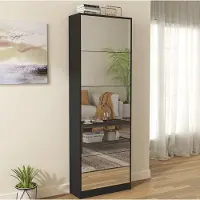 OKWISH Schoenenkast - Spiegel - 5 Klapvakken - Vrijstaand en Ruimtebesparend voor Hal en Entree - MDF Zwart - 63 x 23,6 x 185 cm