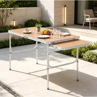 OKWISH Opvouwbare Campingtafel - Verstelbare Hoogte - 6 Personen - Aluminium Frame - MDF Blad - Bamboe Look - 120 X 60 Cm