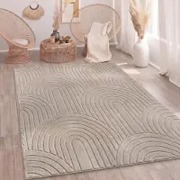 Paco Home Tapijt Woonkamer Slaapkamer Hoogpolig Zacht Afwasbaar Uni 3D Optiek Modern Beige 160x220 cm