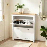STILVORA Schoenenkast Met Kleppen En Opbergruimte - Modern Tweekleurig Eiken En Wit Design - Staand Rek Voor Hal En Gang - MDF - 79x23x90,5 Cm