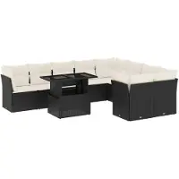 vidaXL 10-delige Loungeset met kussens poly rattan zwart