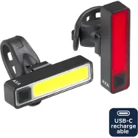 Axa Niteline Slim fietsverlichting set – Oplaadbare LED fietsverlichting voor- en achterlicht – USB C – Slank ontwerp voor stadsgebruik