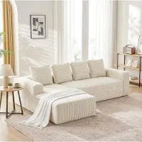 OKWISH Hoekbank - 4-Zits Modulaire Bank met Rechter Chaise Longue - Diepe Zitting en Zacht Comfort - Woonkamer en Slaapkamer - Corduroy - Beige