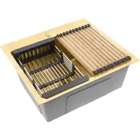 REA Stalen Spoelbak Met Accessoireset 3-delig Leo 50 Brush Gold Zwarte accessoires