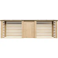 Timbela M206 - Haardhout Opslagschuurtje met Afgesloten bergruimte - 6,18 m² - 146x564xH199 cm - Houtopslag