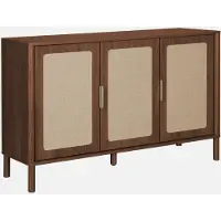 Sweeek Dressoir met 3 deuren vintage houtdecor en vlechtwerk 120cm Walnoot