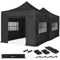 Vonroc Partytent - 6x3 m - Premium easy-up Partytent | set incl. 2x Tent, Zijwanden en koppelsysteem – Zwart