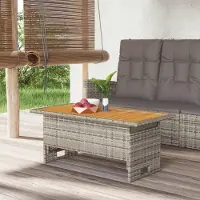 Markenlos Tuintafel voor buiten, balkon- of terrasgebruik, weerbestendig, grijs, 100x50x43/63 cm, gemaakt van acaciahout en polyrotan