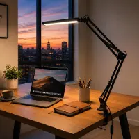 LUMILED LED bureaulamp, klembaar, 12W, dimbaar, 3 lichtkleuren, 10 helderheidsniveaus, klemarm, USB, 400Lm, geheugenfunctie, werklamp, bureaulamp, zwart