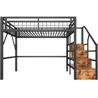 STILVORA Hoogslaper 140x200 cm – Bed Met Appgestuurde Ledverlichting – Trap Met Opbergvakken – Ruimte Onder Bed Voor Kinderkamer – Metaal – Zonder matras – Zwart
