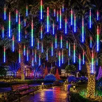 Lapamax Meteorregen, lichtketting met 8 buizen, sneeuwvlokkenlicht, kerstverlichting, decoratie voor kerst, Halloween, bruiloft, kleurrijk, 30 cm, 192 LED's