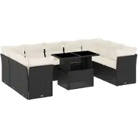 vidaXL 10-delige Loungeset met kussens poly rattan zwart