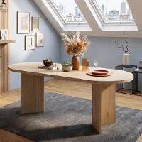 Flieks Eettafel met afgeronde hoeken, een dikker tafelblad, afmetingen 160x80x75 cm, geschikt voor 6-8 personen, keukentafel, eikenkleur