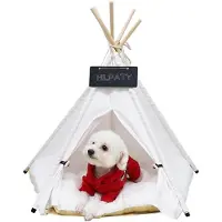 Markenlos tipi tent voor huisdieren - Hondenhuizen van katoen met kussens (maat M, wit)