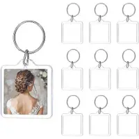 OEM Transparante acryl fotolijstjes voor sleutelhangers (10 stuks), vierkant, 4,1 x 4,1 cm. Ideaal voor het personaliseren van fotoaccessoires.