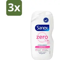 Sanex 3 x Zero% - Douchegel - Gevoelige Huid - 0% Parfumsulfaten - Hypoallergeen - 400 ml - Gevoelige Huid - Hypoallergene Douchegel - 0% Parfum - 0% Sulfaten - Milde Reiniging
