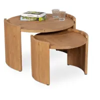 De Bommel Meubelen Salontafel set van 2 Miles - rond 70/50 cm - Mangohout Loom Naturel