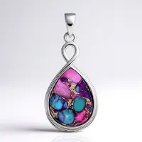 Cavill - Zilveren Hanger - 925 Sterling Zilver - Turquoise Mozaïek 8,54ct Druppelvormige Cabochon - Kleurrijk & Elegant Dames Sieraad