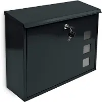 Famanu – Wandbrievenbus met venster, inclusief 2 sleutels en montagemateriaal, 33 x 34,5 x 10,5 cm, van metaal, zwart