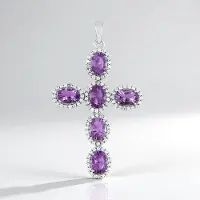 Cavill - Zilveren Hanger 925 Sterling Zilver - Paarse Fluoriet 4,338 ct Concaaf Ovaal - 108 Pavé Zirkonia 1,314 ct - Chique Elegante Sieraden 49x28 mm
