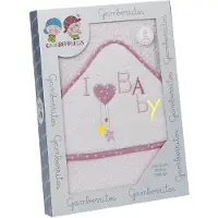 Gamberritos badcape i love baby 100 x 100 cm katoen wit/roze