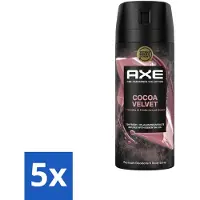 Axe 5 x – Deodorant – Cocoa Velvet – 150 ml - Deodorant Bodyspray - Frisheid - Lichaamsgeur - Warme Geur - Vanille
