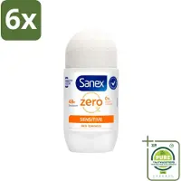 Sanex Deodorant Roller Zero% Sensitive Skin 50 ml - Voordeelverpakking - 6 stuks - Deodorant Zero% Sensitive - Alcoholvrije deodorant