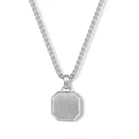 Frank 1967 7FN-0089 – Ketting Heren – Schakelketting met Vierkante Hanger – Zilverkleurig – Roestvrij Staal – 60+10 cm – Cadeau voor Mannen