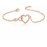 LGT JWLS Rosegoudkleurige Verstelbare Dames Armband met Hart, Infinitysymbool en Witte Zirkonia