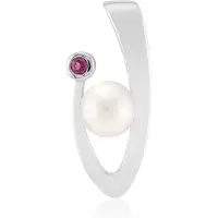 Cavill - Zilveren Hanger - 925 Sterling Zilver met Rhodiumlaag - 7,5 mm Japanse Akoya Parel & 0,08 ct Rhodoliet - Elegant, Minimalistisch Design