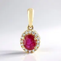 Cavill - 9 Karaat Geelgouden Hanger - Mozambique Ovale Robijn 0,428 ct - Luxe Robijn Sieraad Dames met Zirkonia - Tijdloos & Elegant