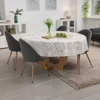 ANRO Tafelkleed Vintage menu Meerkleurig Rond Ø120cm Met sierband Afwasbaar Waterafstotend