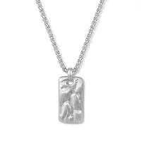 Frank 1967 7FN-0085 – Ketting Heren – Schakelketting met Gehamerde Tag Hanger – Zilverkleurig Roestvrij Staal – 60+10 cm – Cadeau voor Mannen