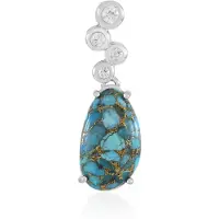 Cavill - Hanger 925 Sterling Zilver Platina Geplateerd - Blauwe Mohave Turkoois 5,577 ct - 3 Tanzaniaanse Zirkonen - Elegant Fancy Cabochon 31x10 mm