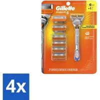 Gillette 4 x - Fusion5 – Houder + 6 Mesjes - Scheermesjes - Glad Scheeren - Comfortabel Scheeren - Huidbescherming - Precisietrimmer