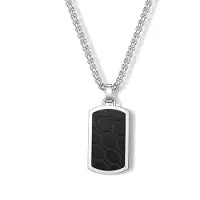 Frank 1967 7FN-0090 – Ketting Heren – Schakelketting met Zwarte Hanger – Zilverkleurig – Roestvrij Staal – 60+10 cm – Cadeau voor Mannen