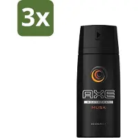 Axe 3 x - Deodorant Bodyspray - Musk - 150 ml - Musk Bodyspray - Deodorant Voor Mannen - Frisheid - Geur - Huidbescherming