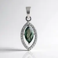 Cavill - Zilveren hanger - 925 sterling zilver - Braziliaanse mosagaat marquise 0,65 ct - Tanzaanse zirkonia pavé 0,21 ct - Elegante groene sieraden