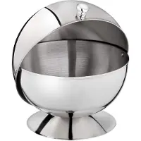 Famanu – Suikerpot met roldeksel, roestvrijstalen suikerpot met deksel, hoogte 14 cm, afmetingen 28 x 35 cm, grijs