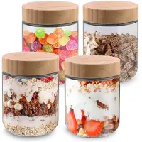 Famanu – Set van 4 Meal Prep glazen, 500 ml, met bamboe deksel, multifunctionele glazen voor maaltijdbereiding, ideaal voor jam, salade en pudding