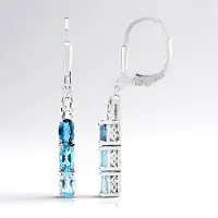 Cavill - Zilveren Oorbellen 925 Sterling met Hemelblauwe, Zwitsersblauwe & Londenblauwe Topaas - Ovaal Slijpsel - Modern & Elegant