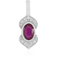 Cavill - 925 Sterling Zilver Zilveren Hanger - 0,614 ct Ovale Madagaskar Robijn - 0,148 ct Zirkonia - Gerhodineerd - Elegante Dames Sieraad