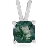 Cavill - Zilveren Hanger - 925 Sterling Zilver - Mosagaat Antiek Kussenslijpsel 0,709 ct - Braziliaanse Groene Edelsteen - Stijlvolle Unieke Sieraden