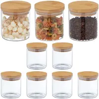 Famanu – Glazen voorraadpot met bamboe deksel, set van 9 stuks, luchtdicht en transparant, perfect voor keukenopslag