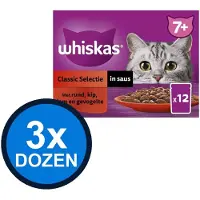 Whiskas 3x - 7+ Senior Classic Selectie in Saus Multipack - Kattenvoer Natvoer - 12x85g