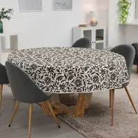 ANRO Tafelkleed Bladeren Zwart Rond Ø100cm Met sierband Afwasbaar Waterafstotend Binnen & Buiten
