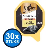 Sheba 30x - Mini Filets Kip & Kalkoen in Saus - Kattenvoer Natvoer - 85 g