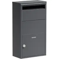 Famanu – Pakketbus antraciet, 410 x 220 x 750 mm, staande brievenbus van staal voor thuis, geschikt voor het ontvangen van pakketten en pakketjes